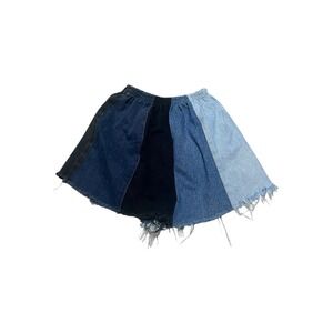 Re-Paved Patchwork Denim Shorts Multi Tone Upcycled Frayed Hem Womens Medium